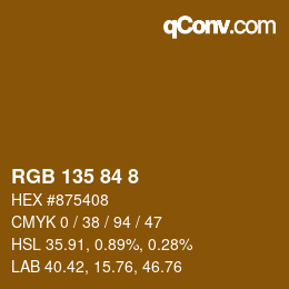 颜色代码: RGB 135 84 8 | qconv.com