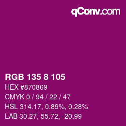 颜色代码: RGB 135 8 105 | qconv.com