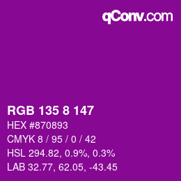 颜色代码: RGB 135 8 147 | qconv.com