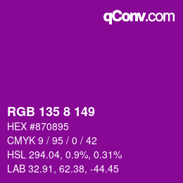 カラーコード: RGB 135 8 149 | qconv.com