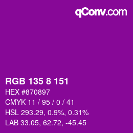 カラーコード: RGB 135 8 151 | qconv.com