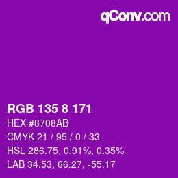 カラーコード: RGB 135 8 171 | qconv.com