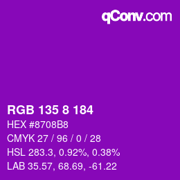 カラーコード: RGB 135 8 184 | qconv.com