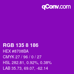 カラーコード: RGB 135 8 186 | qconv.com