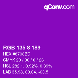 Color code: RGB 135 8 189 | qconv.com