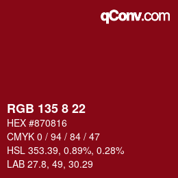 颜色代码: RGB 135 8 22 | qconv.com