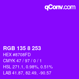 颜色代码: RGB 135 8 253 | qconv.com