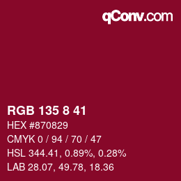 颜色代码: RGB 135 8 41 | qconv.com