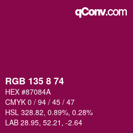 颜色代码: RGB 135 8 74 | qconv.com