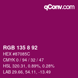 颜色代码: RGB 135 8 92 | qconv.com