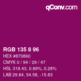 颜色代码: RGB 135 8 96 | qconv.com