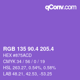 カラーコード: RGB 135 90.4 205.4 | qconv.com