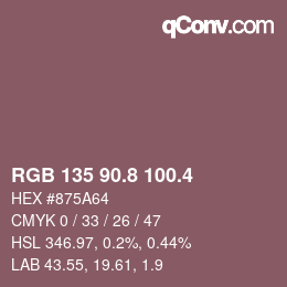 カラーコード: RGB 135 90.8 100.4 | qconv.com