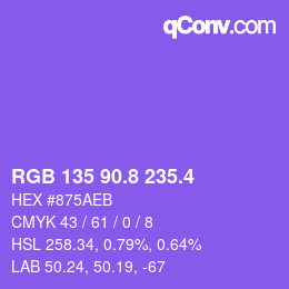 カラーコード: RGB 135 90.8 235.4 | qconv.com