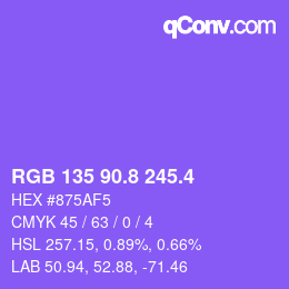 カラーコード: RGB 135 90.8 245.4 | qconv.com