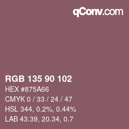 颜色代码: RGB 135 90 102 | qconv.com