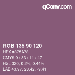 颜色代码: RGB 135 90 120 | qconv.com