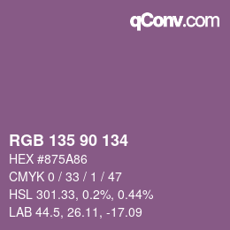 颜色代码: RGB 135 90 134 | qconv.com