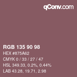 颜色代码: RGB 135 90 98 | qconv.com