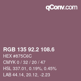 カラーコード: RGB 135 92.2 108.6 | qconv.com