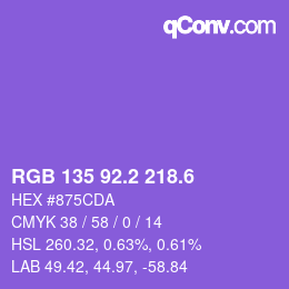 カラーコード: RGB 135 92.2 218.6 | qconv.com