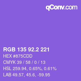 カラーコード: RGB 135 92.2 221 | qconv.com
