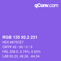 カラーコード: RGB 135 92.2 231 | qconv.com