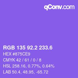 カラーコード: RGB 135 92.2 233.6 | qconv.com
