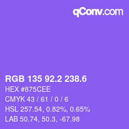 カラーコード: RGB 135 92.2 238.6 | qconv.com