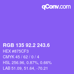 カラーコード: RGB 135 92.2 243.6 | qconv.com