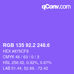 カラーコード: RGB 135 92.2 248.6 | qconv.com