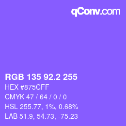 カラーコード: RGB 135 92.2 255 | qconv.com