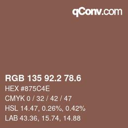 カラーコード: RGB 135 92.2 78.6 | qconv.com