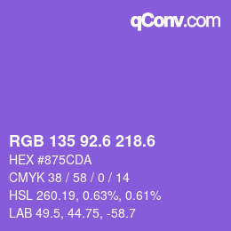 カラーコード: RGB 135 92.6 218.6 | qconv.com