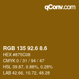 カラーコード: RGB 135 92.6 8.6 | qconv.com