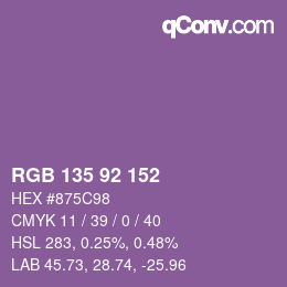 カラーコード: RGB 135 92 152 | qconv.com