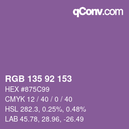 颜色代码: RGB 135 92 153 | qconv.com
