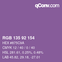 カラーコード: RGB 135 92 154 | qconv.com