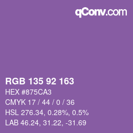 颜色代码: RGB 135 92 163 | qconv.com