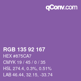 カラーコード: RGB 135 92 167 | qconv.com