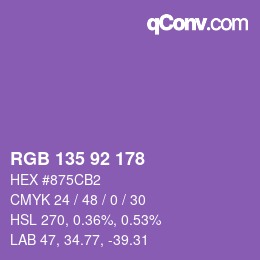 颜色代码: RGB 135 92 178 | qconv.com