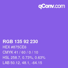 颜色代码: RGB 135 92 230 | qconv.com