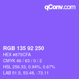 颜色代码: RGB 135 92 250 | qconv.com