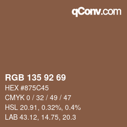 颜色代码: RGB 135 92 69 | qconv.com