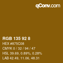 颜色代码: RGB 135 92 8 | qconv.com