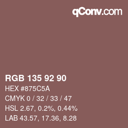 颜色代码: RGB 135 92 90 | qconv.com