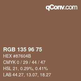 颜色代码: RGB 135 96 75 | qconv.com