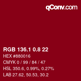 カラーコード: RGB 136.1 0.8 22 | qconv.com
