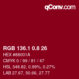 カラーコード: RGB 136.1 0.8 26 | qconv.com