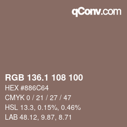 Color code: RGB 136.1 108 100 | qconv.com